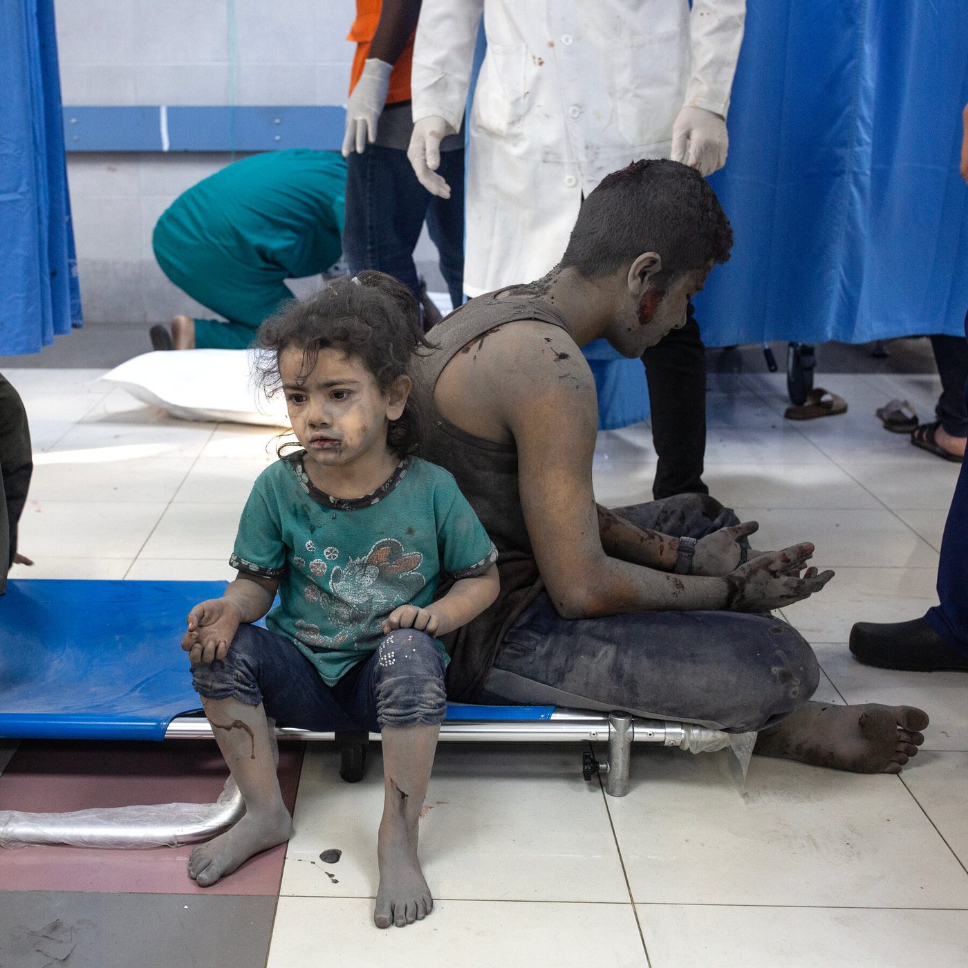Injured Palestinian children in a hospital ward in Gaza